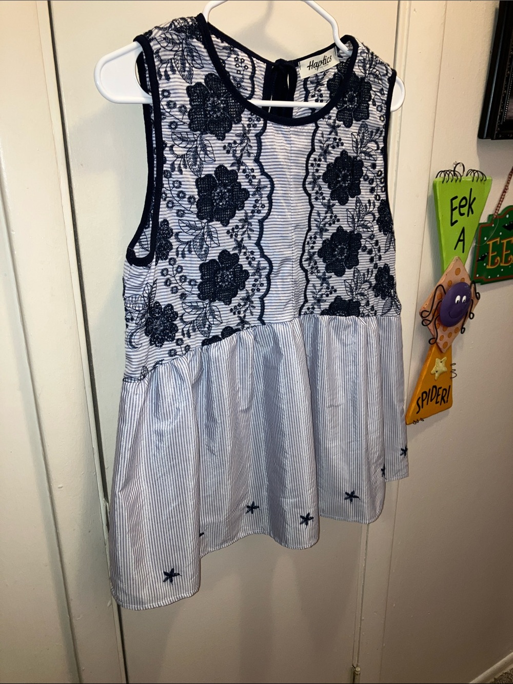 Hapari Navy and White Floral Embroidered Sleeveless Blouse